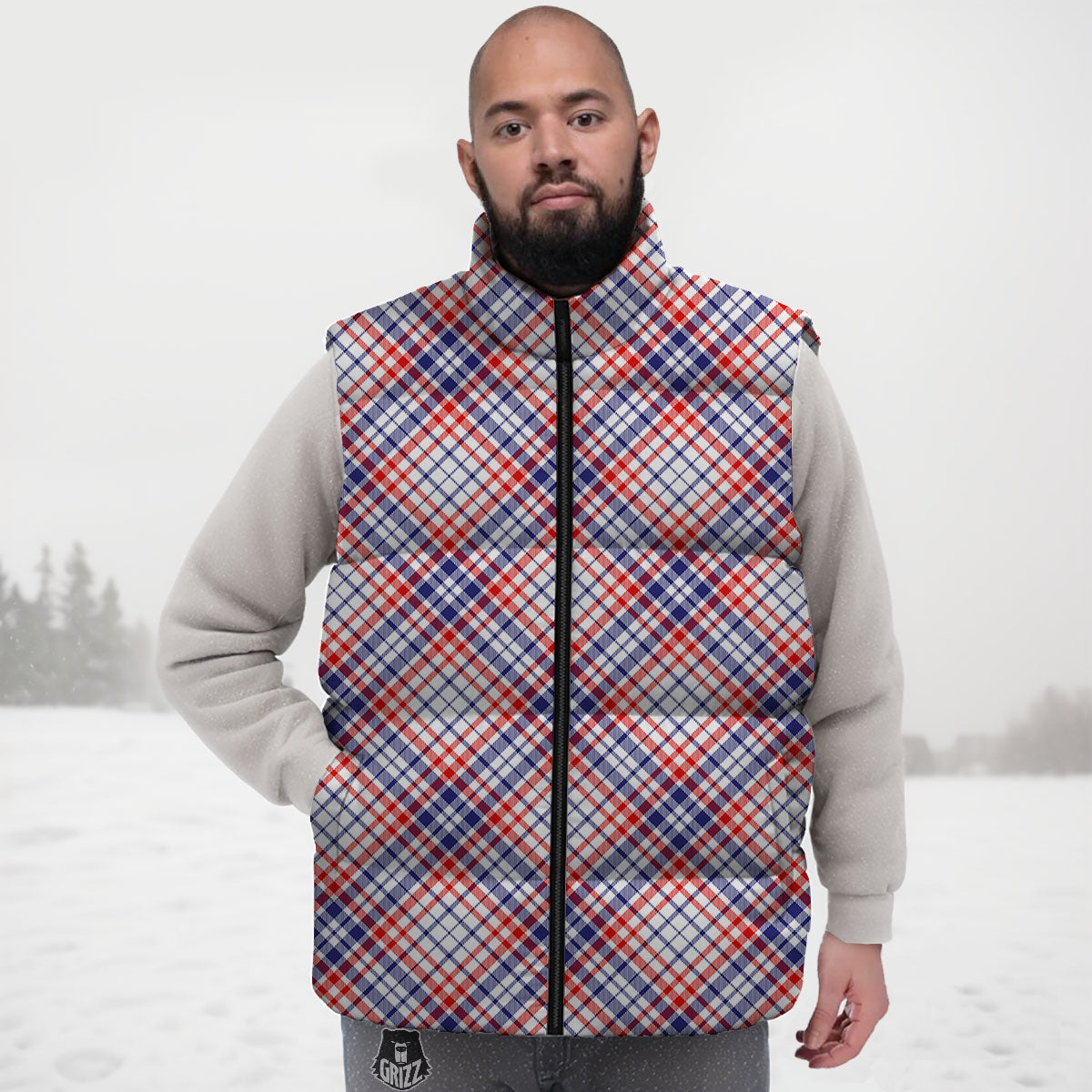 American Plaid 4th of July Print Down Vest