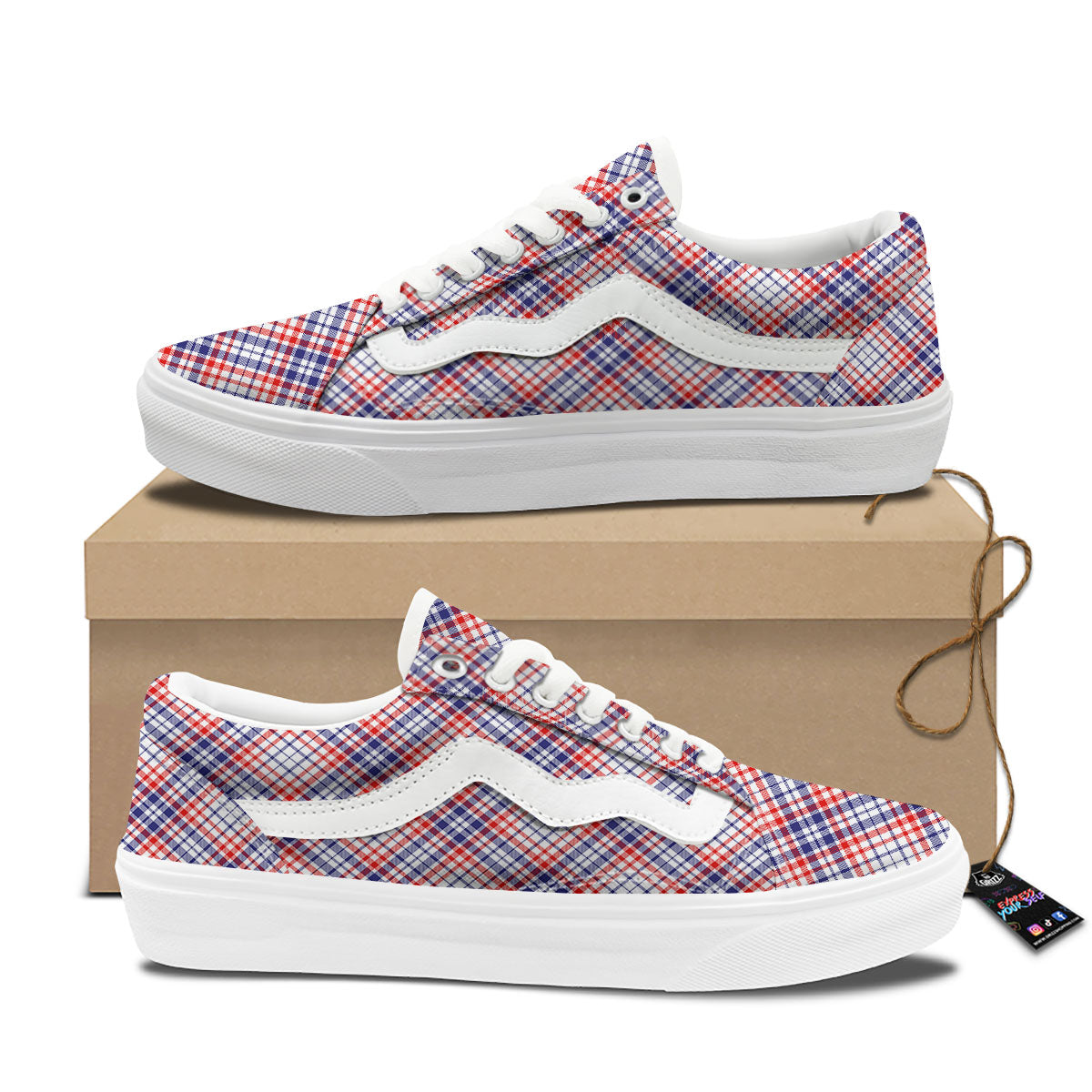 American Plaid 4th of July Print Skate Shoes-grizzshop