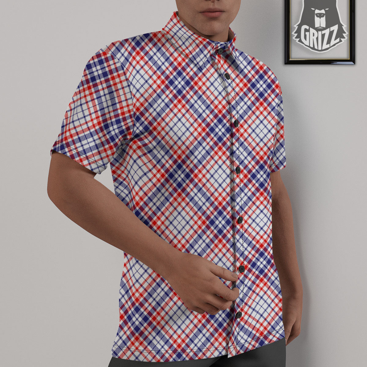 American Plaid 4th of July Print Untucked Shirts-grizzshop