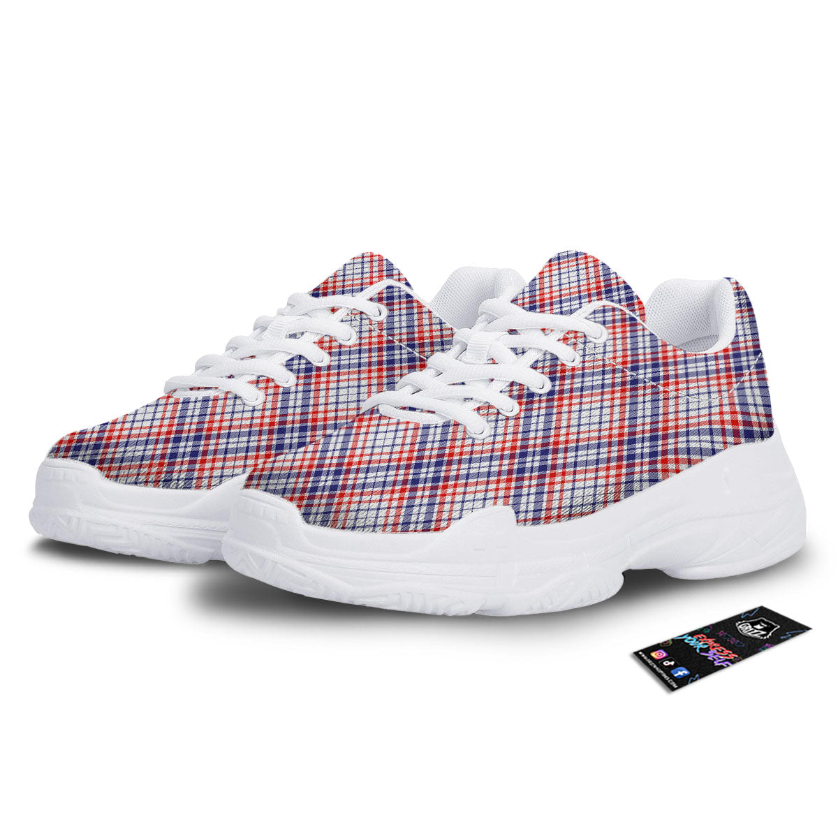 American Plaid 4th of July Print White Chunky Shoes-grizzshop