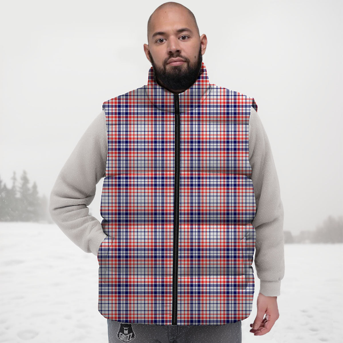 American Plaid Fourth of July Print Down Vest