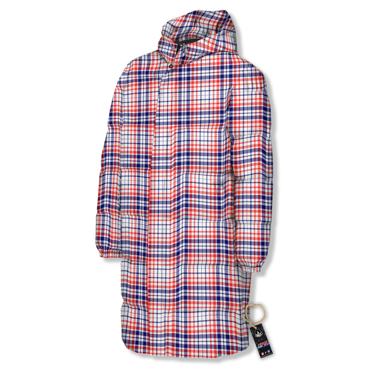 American Plaid Fourth of July Print Long Down Jacket-grizzshop