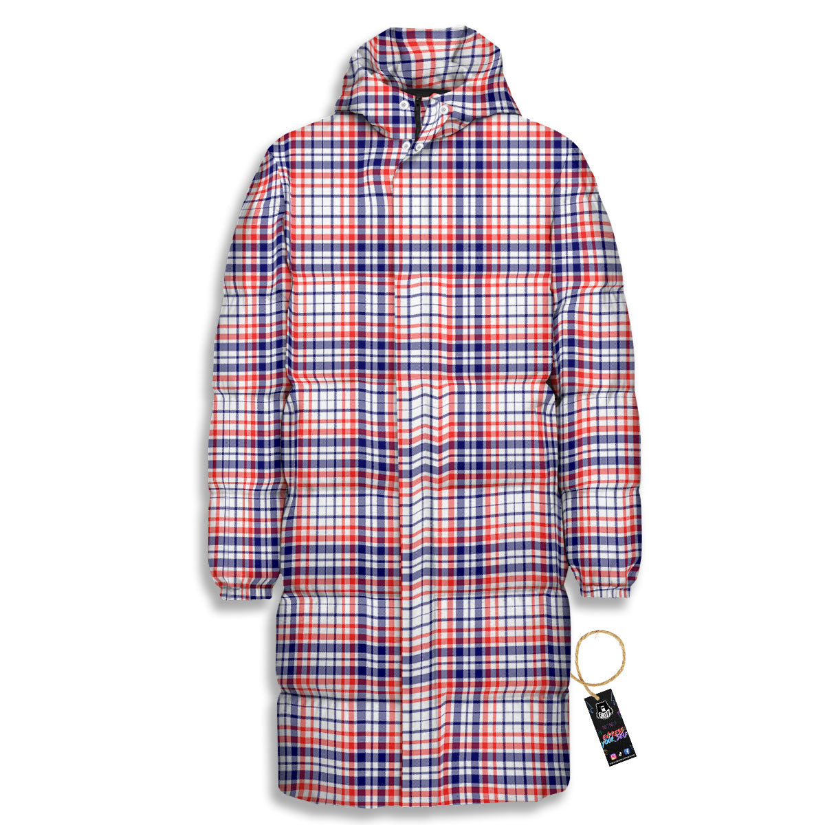 American Plaid Fourth of July Print Long Down Jacket-grizzshop
