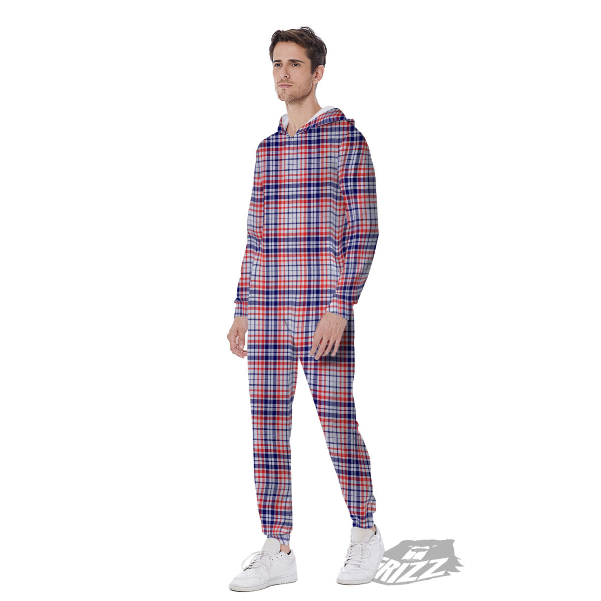 American Plaid Fourth of July Print Men's Jumpsuit-grizzshop
