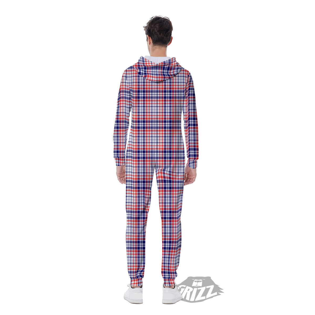 American Plaid Fourth of July Print Men's Jumpsuit-grizzshop