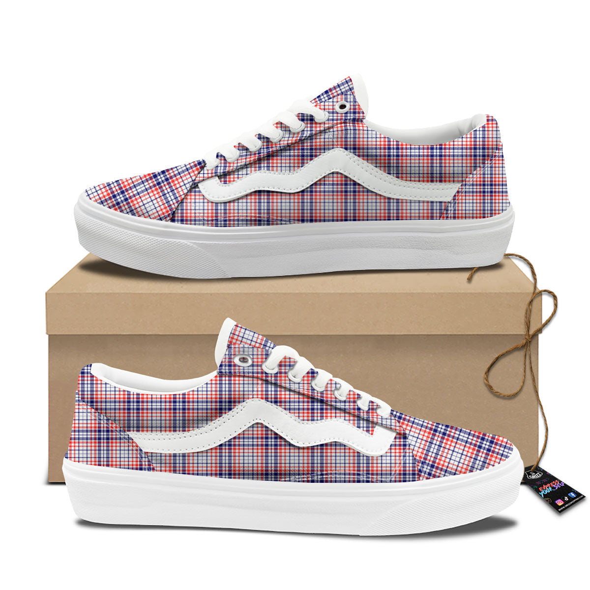 American Plaid Fourth of July Print Skate Shoes-grizzshop