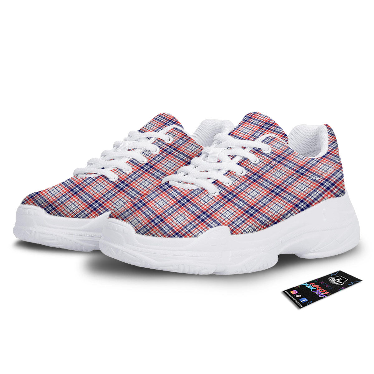 American Plaid Fourth of July Print White Chunky Shoes-grizzshop