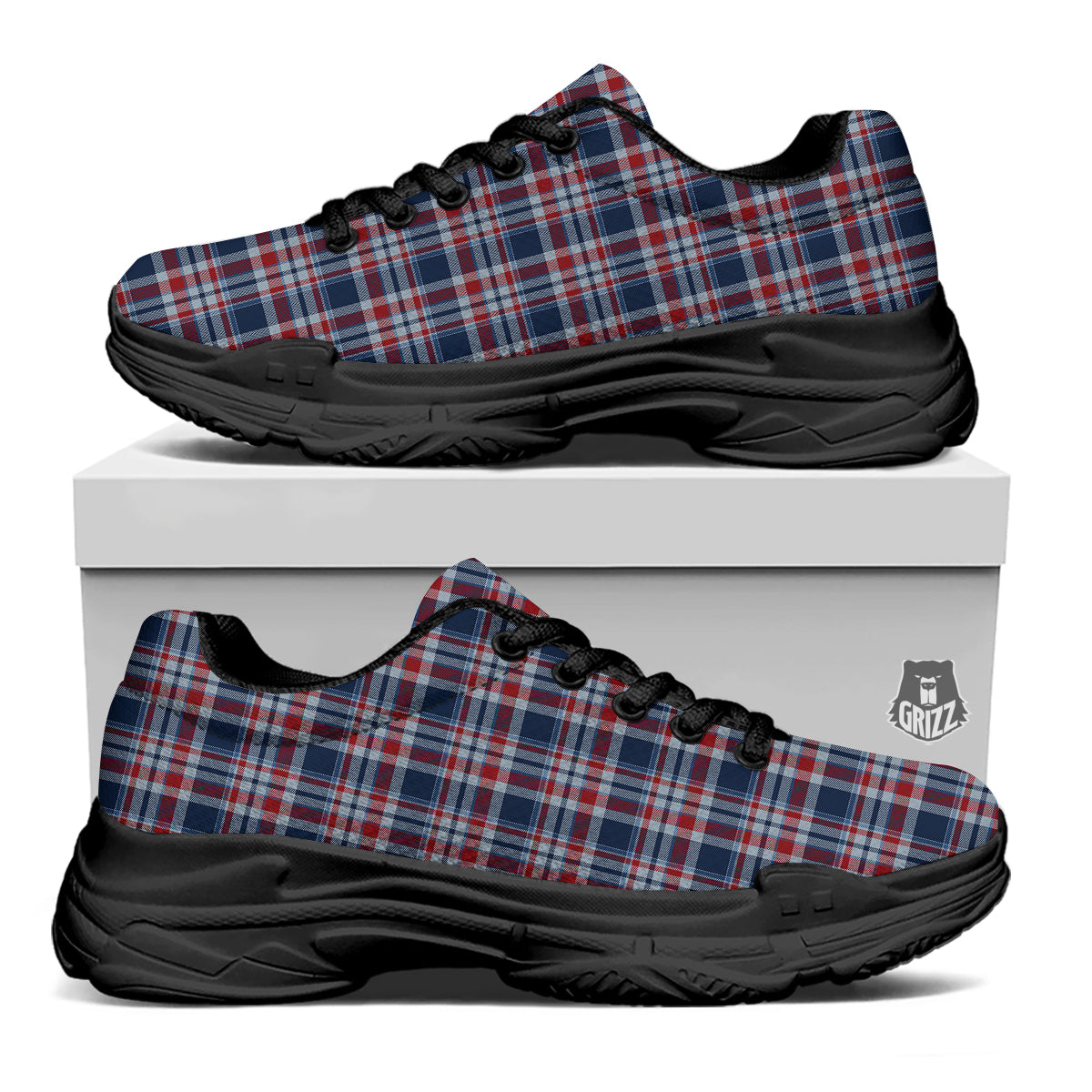 American Plaid Print Pattern Black Chunky Shoes-grizzshop
