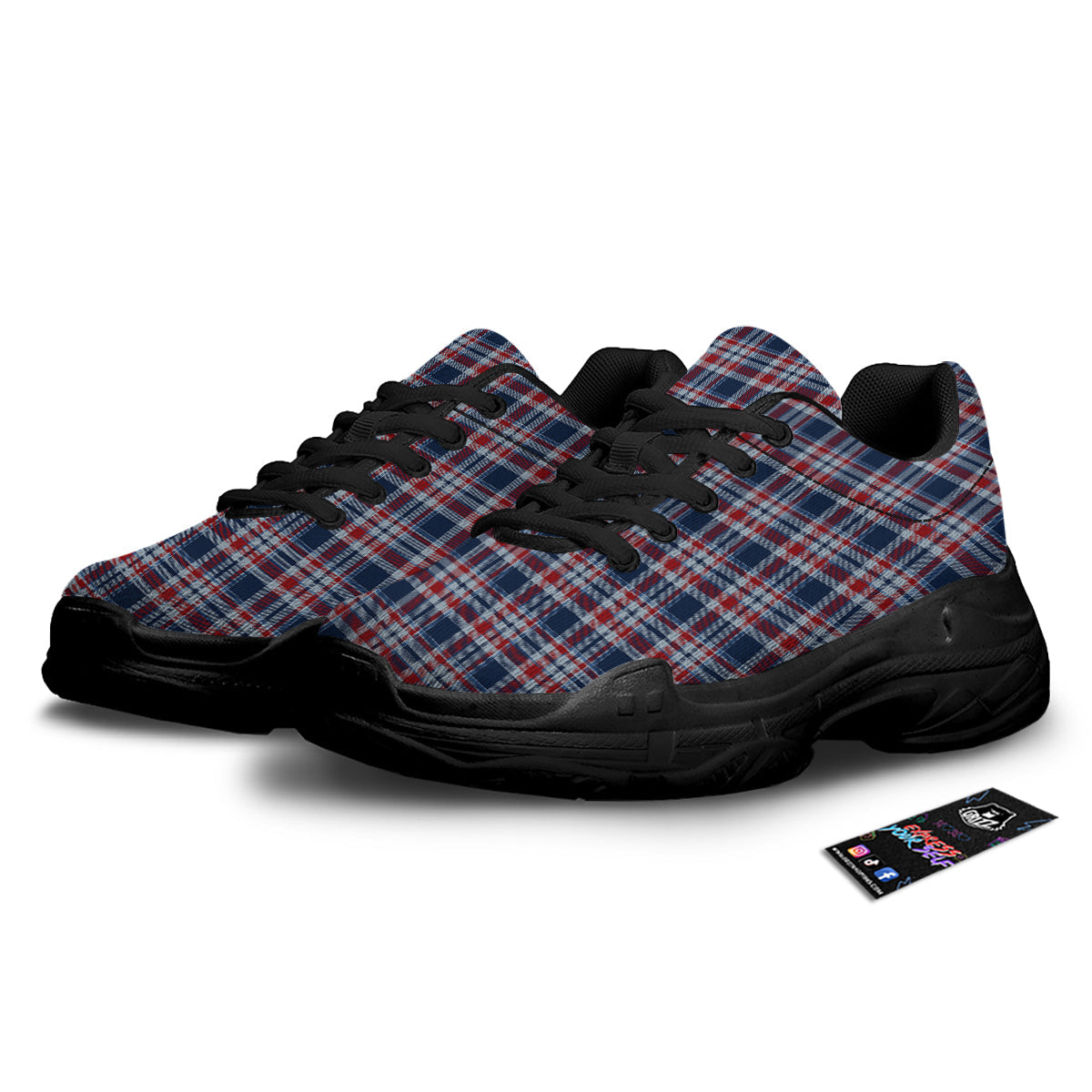 American Plaid Print Pattern Black Chunky Shoes-grizzshop