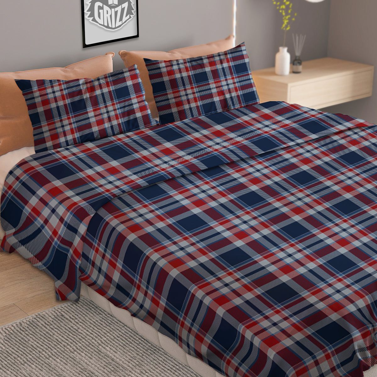 American Plaid Print Pattern Duvet Cover Bedding Set