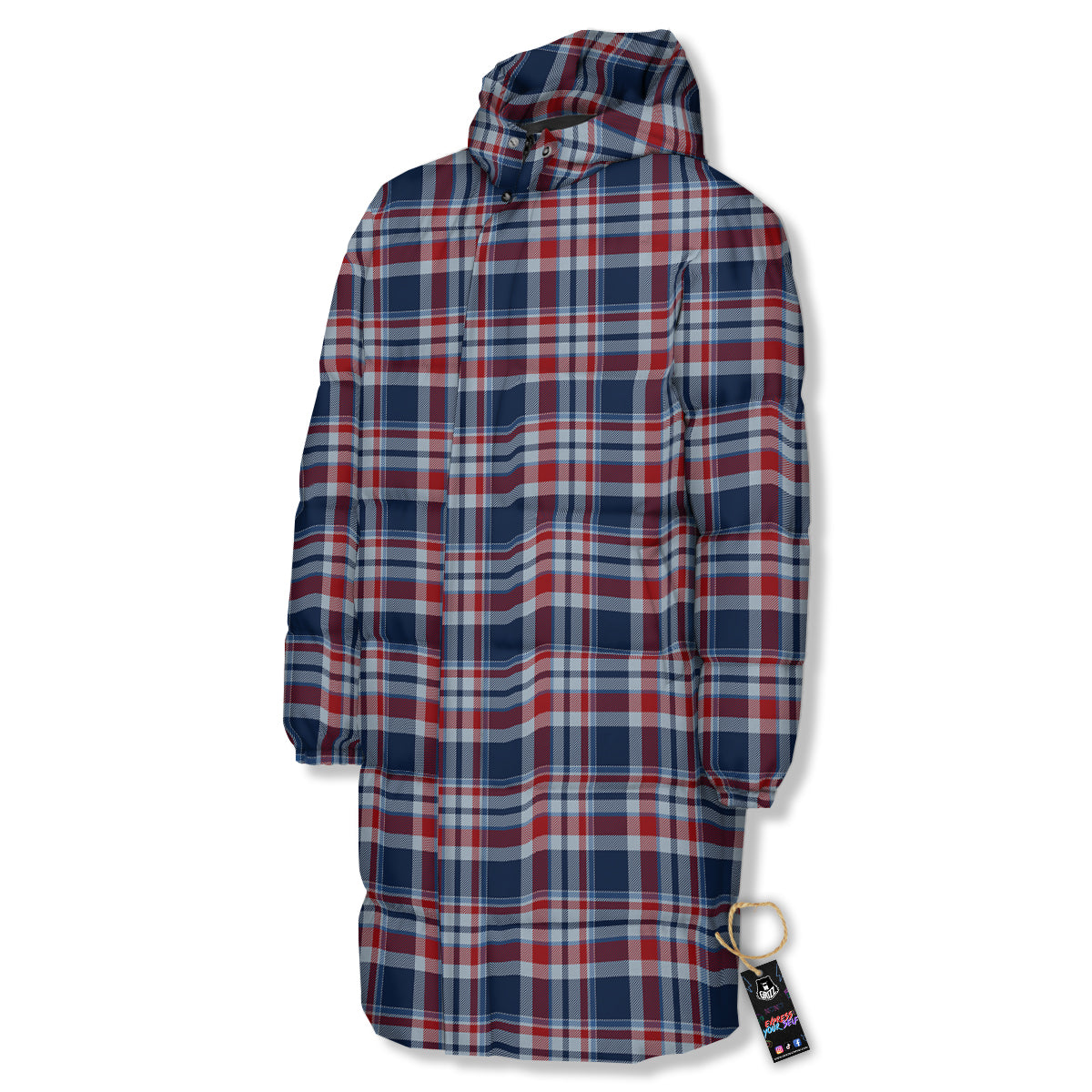 American Plaid Print Pattern Long Down Jacket-grizzshop