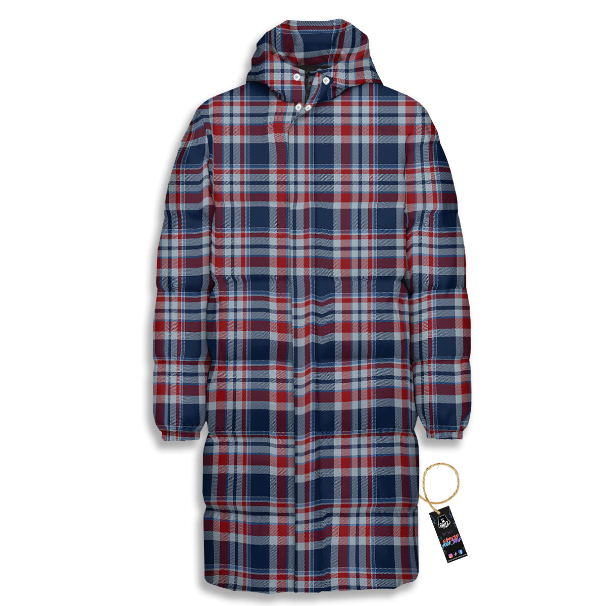 American Plaid Print Pattern Long Down Jacket-grizzshop