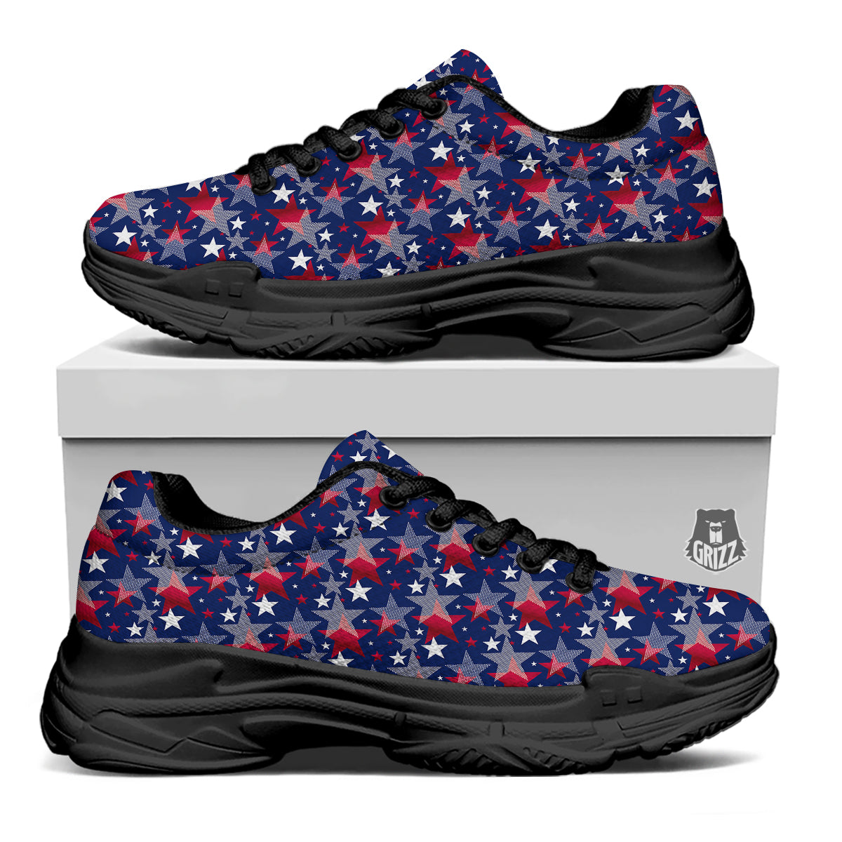 American Star 4th of July Print Pattern Black Chunky Shoes-grizzshop
