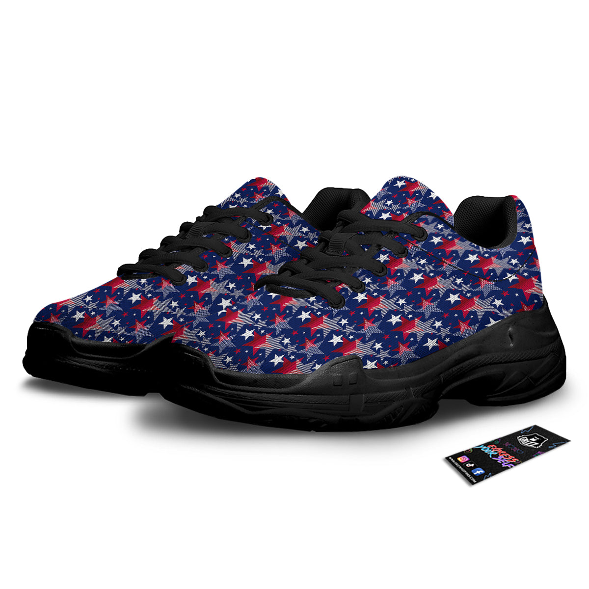American Star 4th of July Print Pattern Black Chunky Shoes-grizzshop
