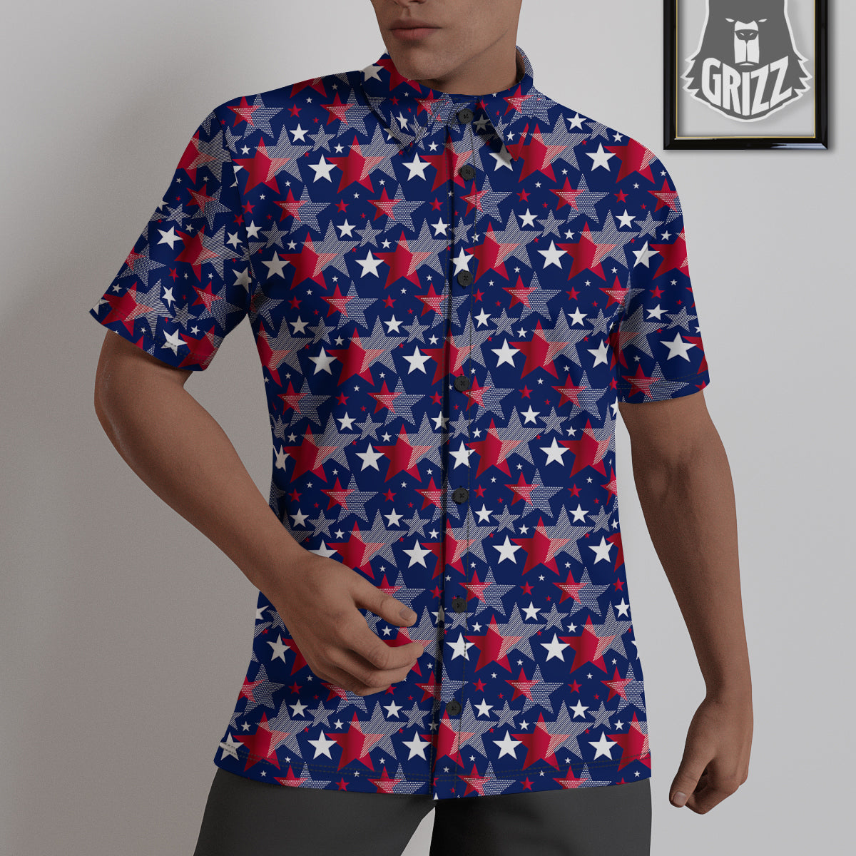 American Star 4th of July Print Pattern Untucked Shirts-grizzshop
