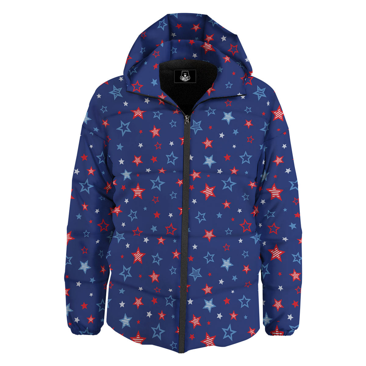 American Star Blue And Red Print Pattern Down Jacket-grizzshop