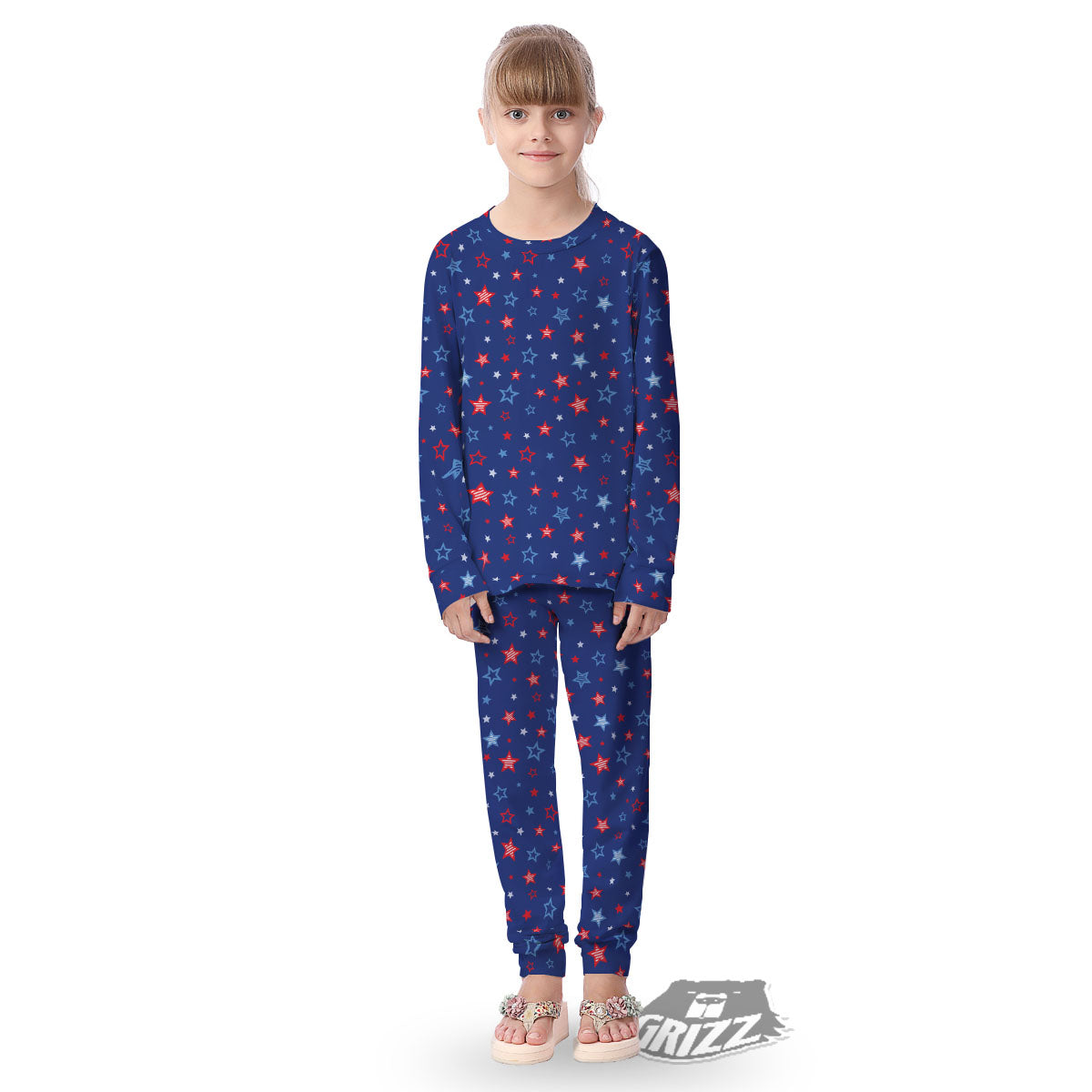 American Star Blue And Red Print Pattern Kid's Pajamas-grizzshop