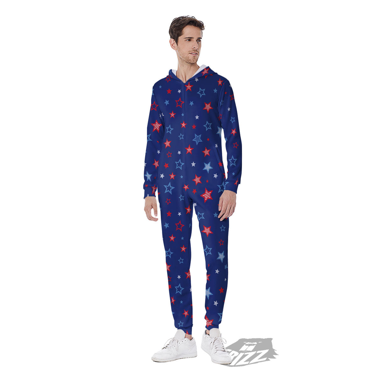 American Star Blue And Red Print Pattern Men's Jumpsuit-grizzshop