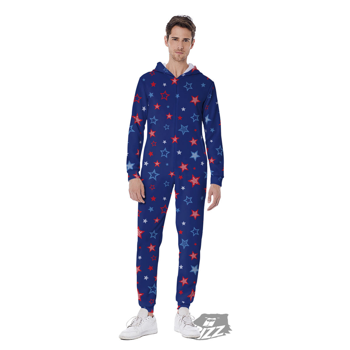 American Star Blue And Red Print Pattern Men's Jumpsuit-grizzshop
