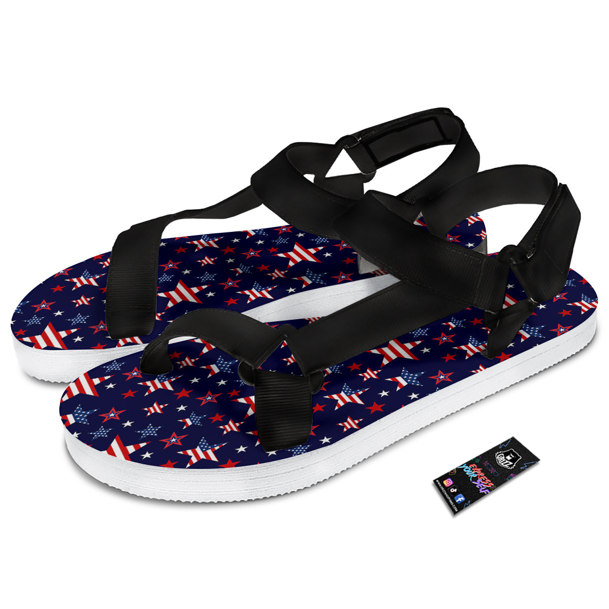 American Star Print Pattern Black Open Toe Sandals-grizzshop