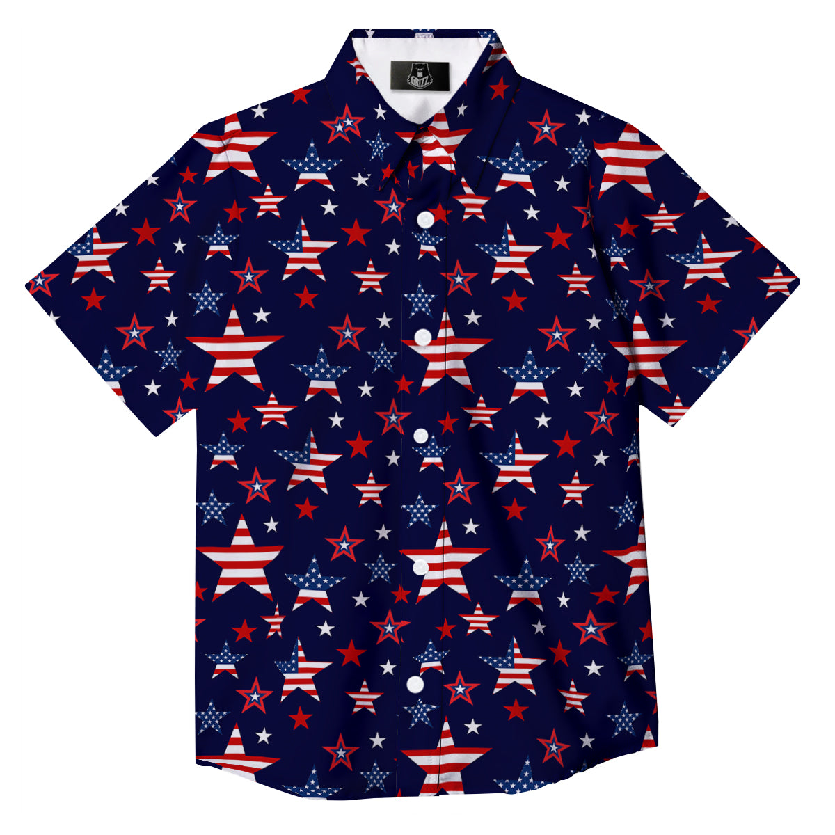American Star Print Pattern Button Up Shirt-grizzshop