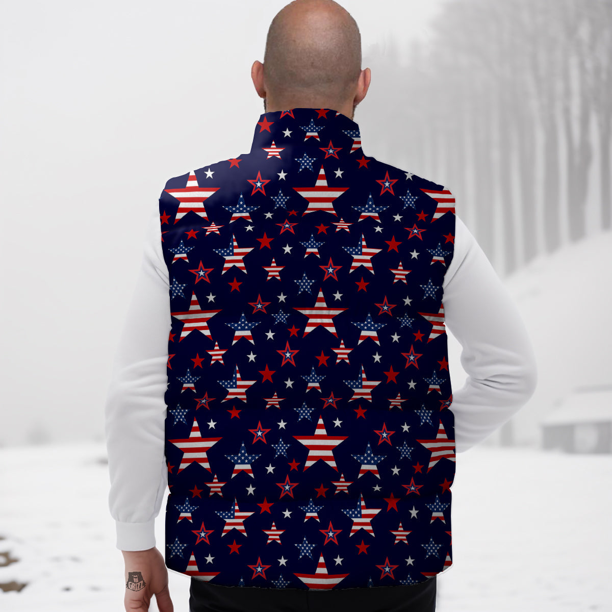 American Star Print Pattern Down Vest