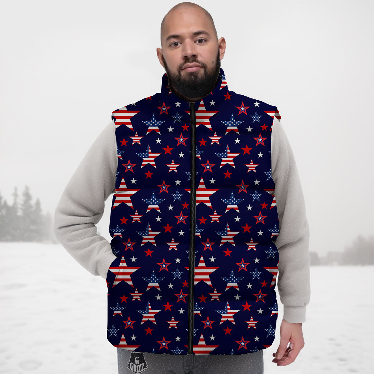 American Star Print Pattern Down Vest