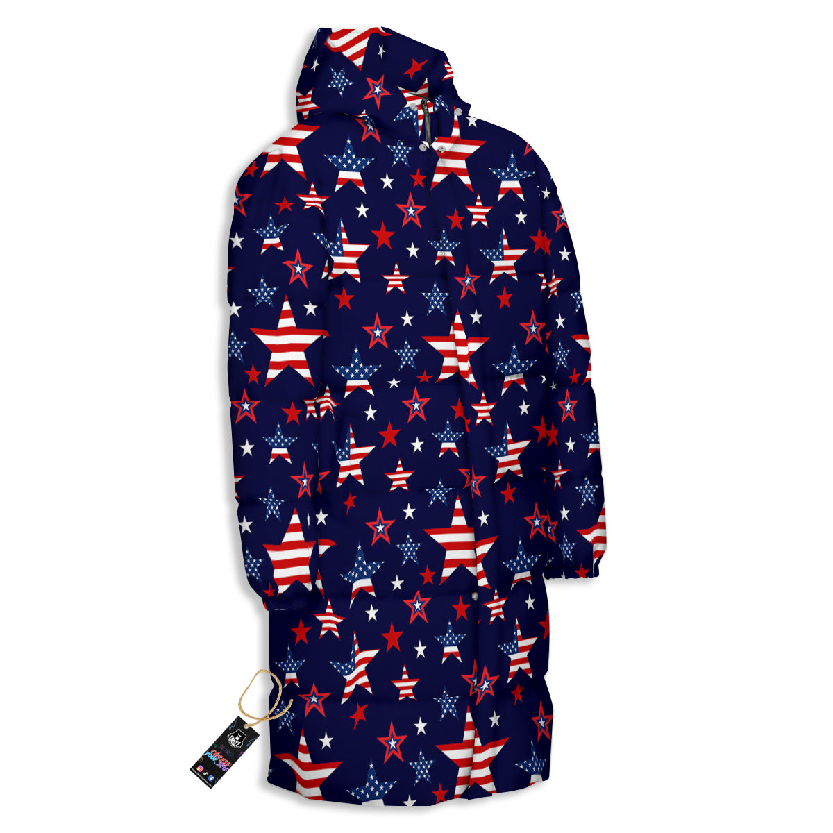 American Star Print Pattern Long Down Jacket-grizzshop