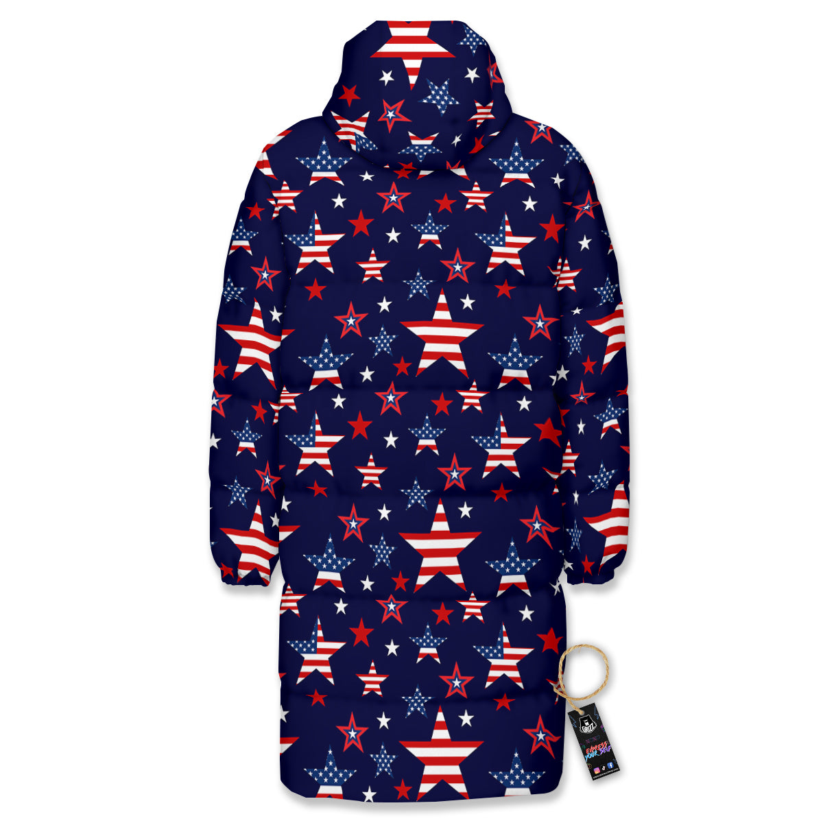 American Star Print Pattern Long Down Jacket-grizzshop
