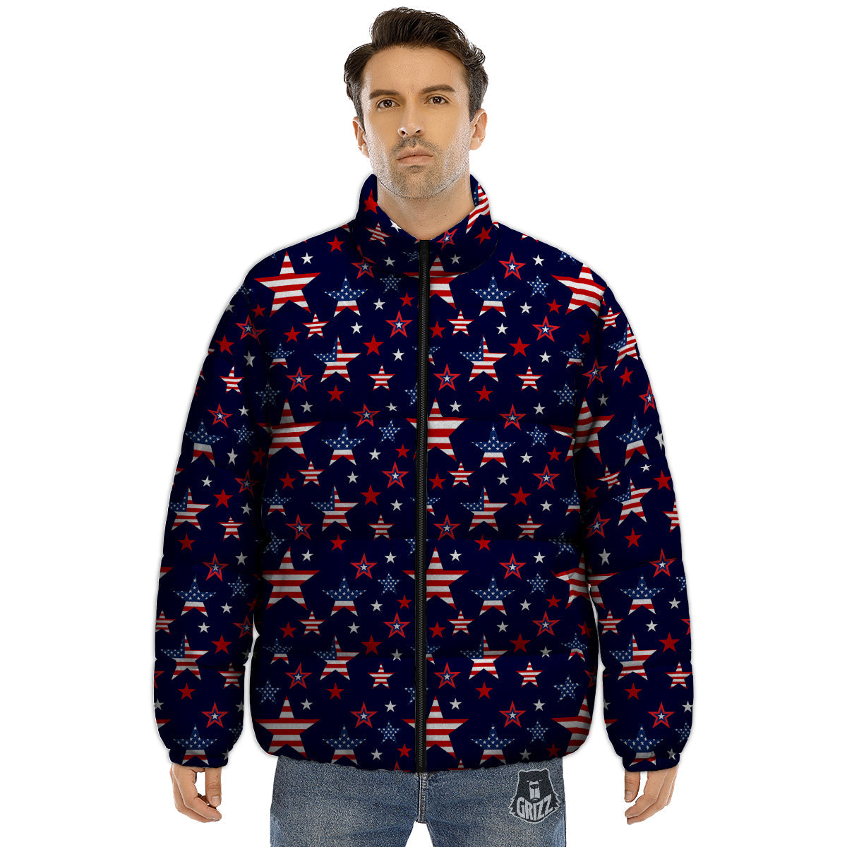 American Star Print Pattern Puffer Jacket-grizzshop