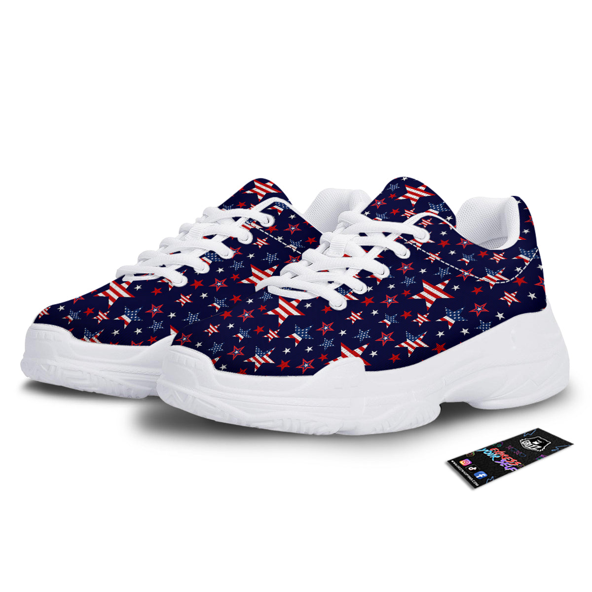 American Star Print Pattern White Chunky Shoes-grizzshop