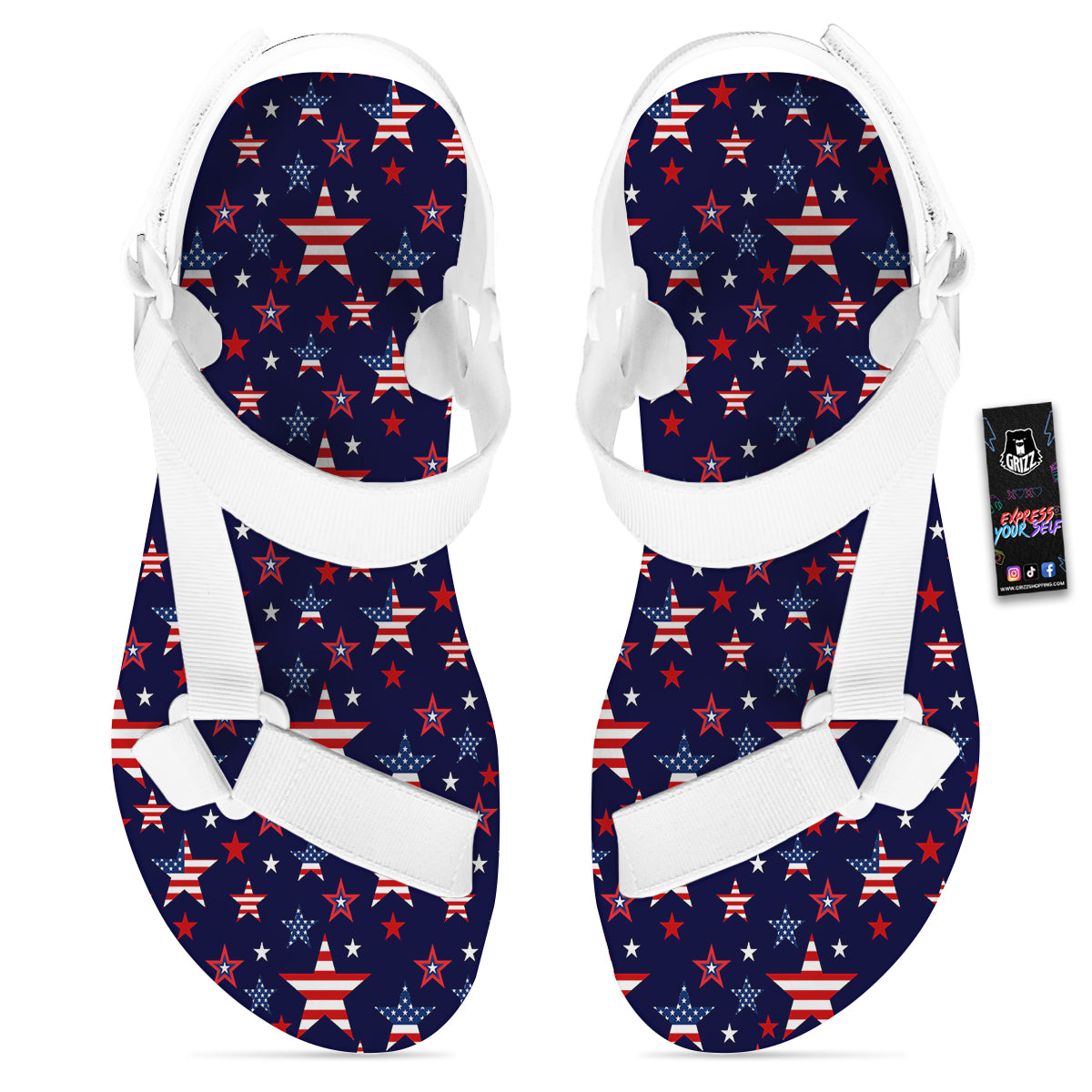 American Star Print Pattern White Open Toe Sandals-grizzshop