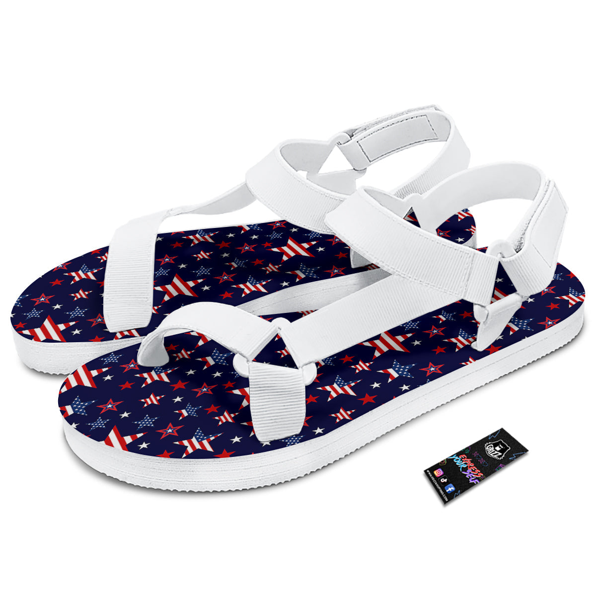 American Star Print Pattern White Open Toe Sandals-grizzshop
