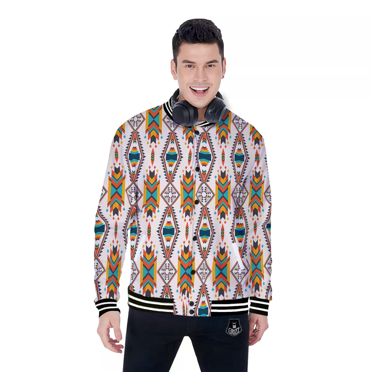 American Tribal Native Print Pattern Baseball Jacket-grizzshop