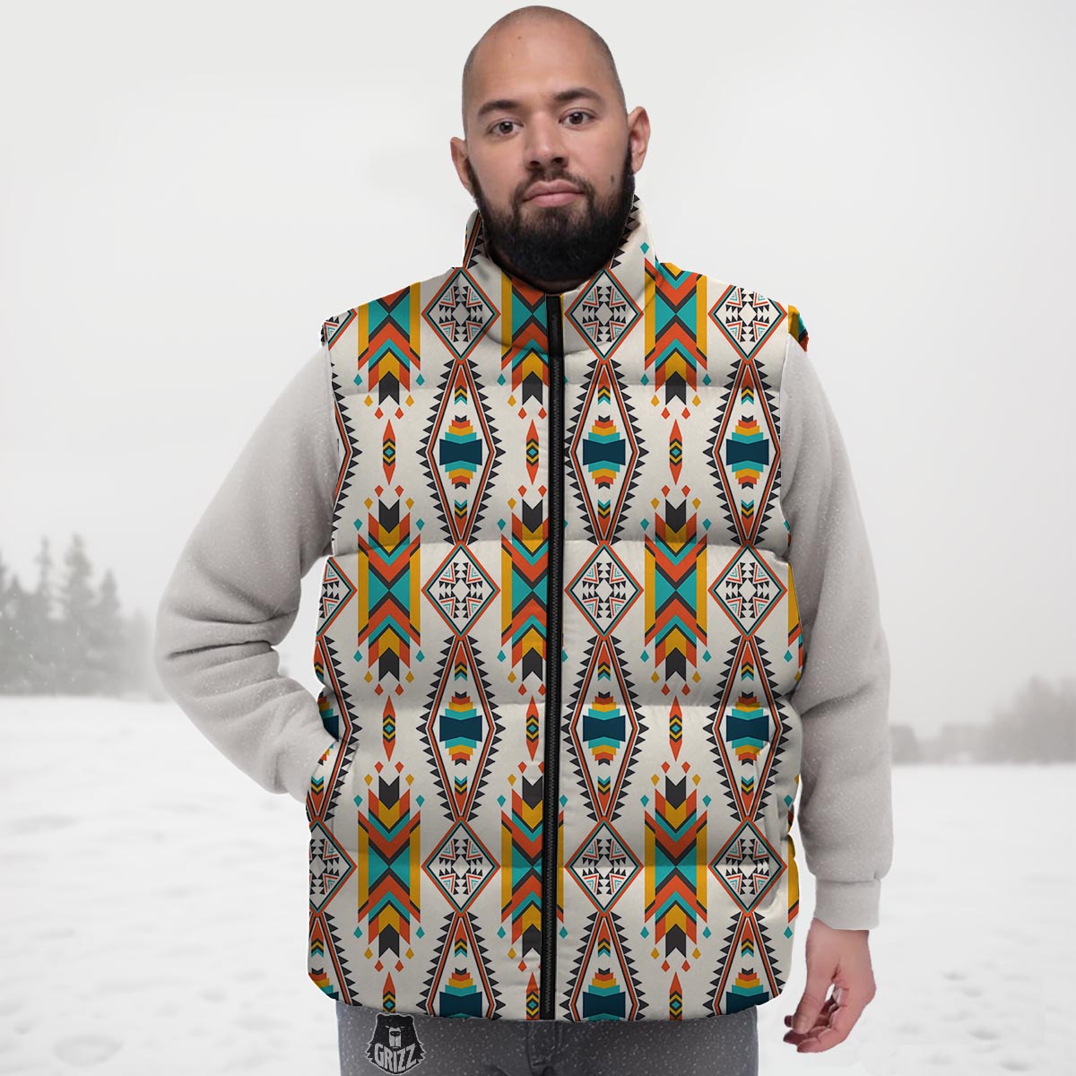 American Tribal Native Print Pattern Down Vest