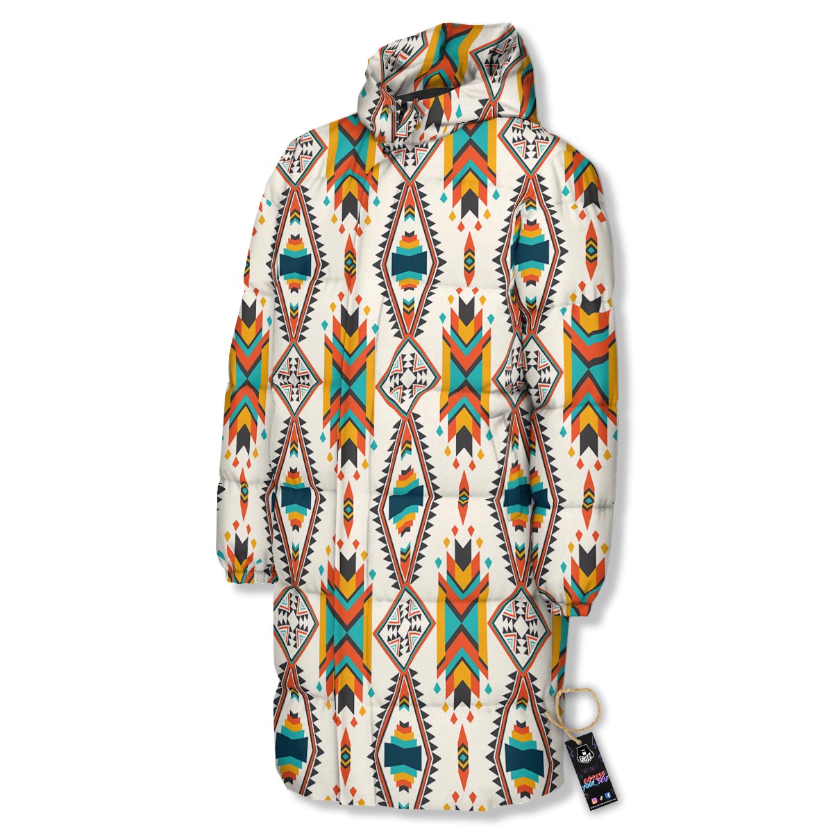American Tribal Native Print Pattern Long Down Jacket-grizzshop