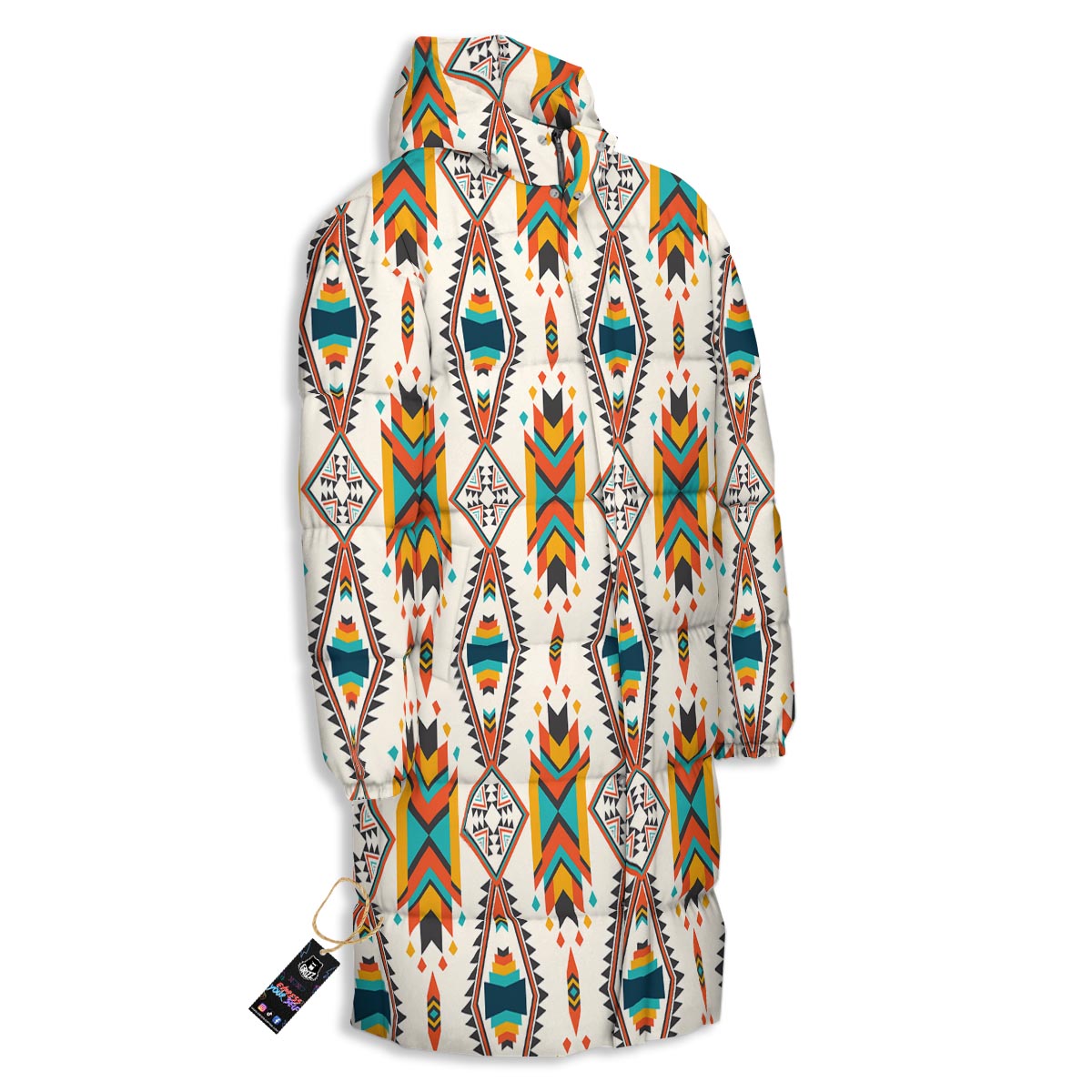 American Tribal Native Print Pattern Long Down Jacket-grizzshop