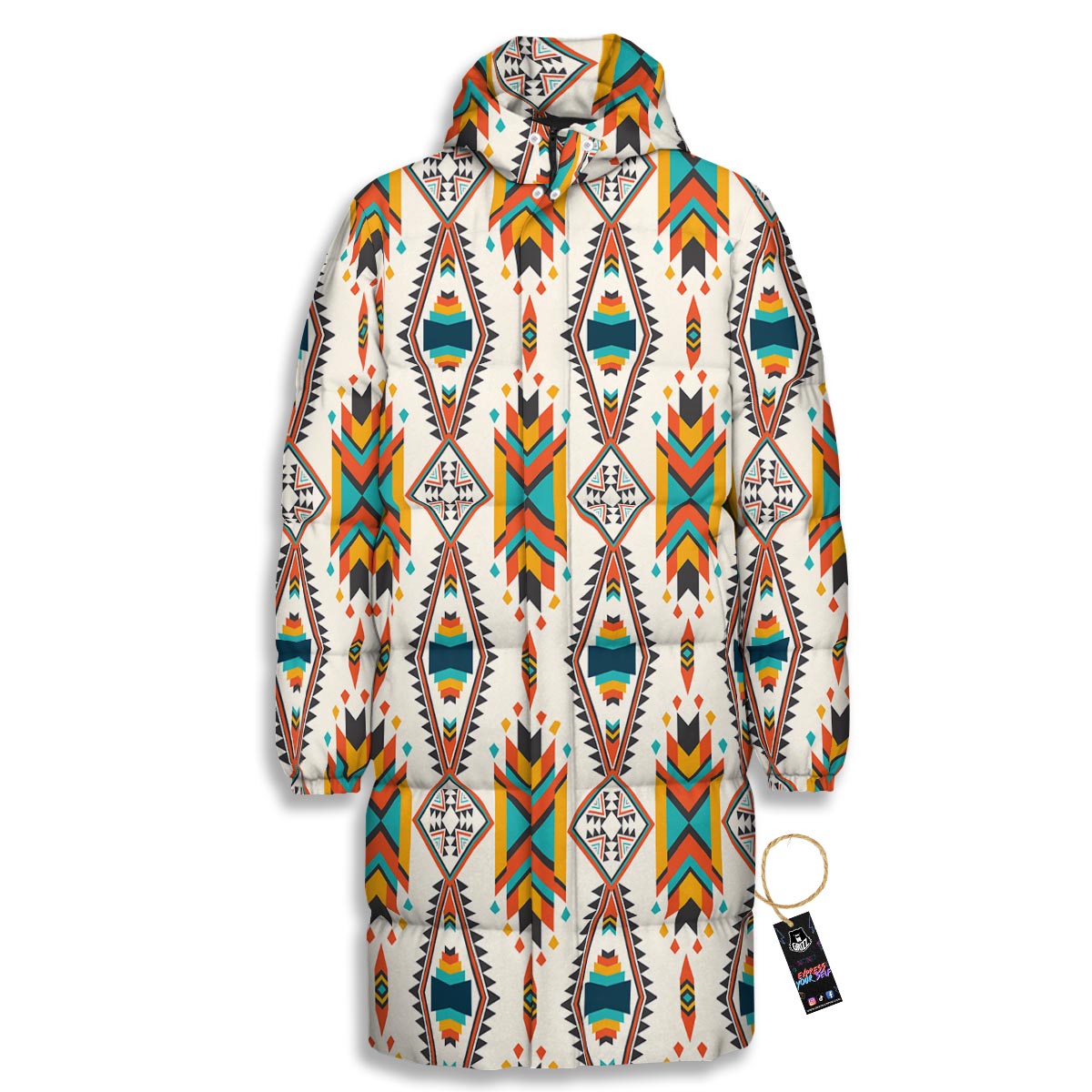 American Tribal Native Print Pattern Long Down Jacket-grizzshop