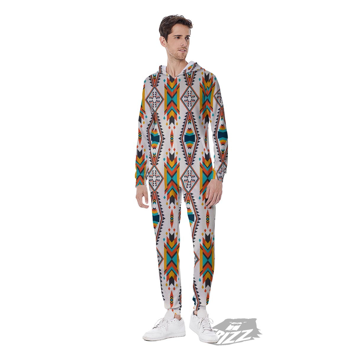 American Tribal Native Print Pattern Men's Jumpsuit-grizzshop
