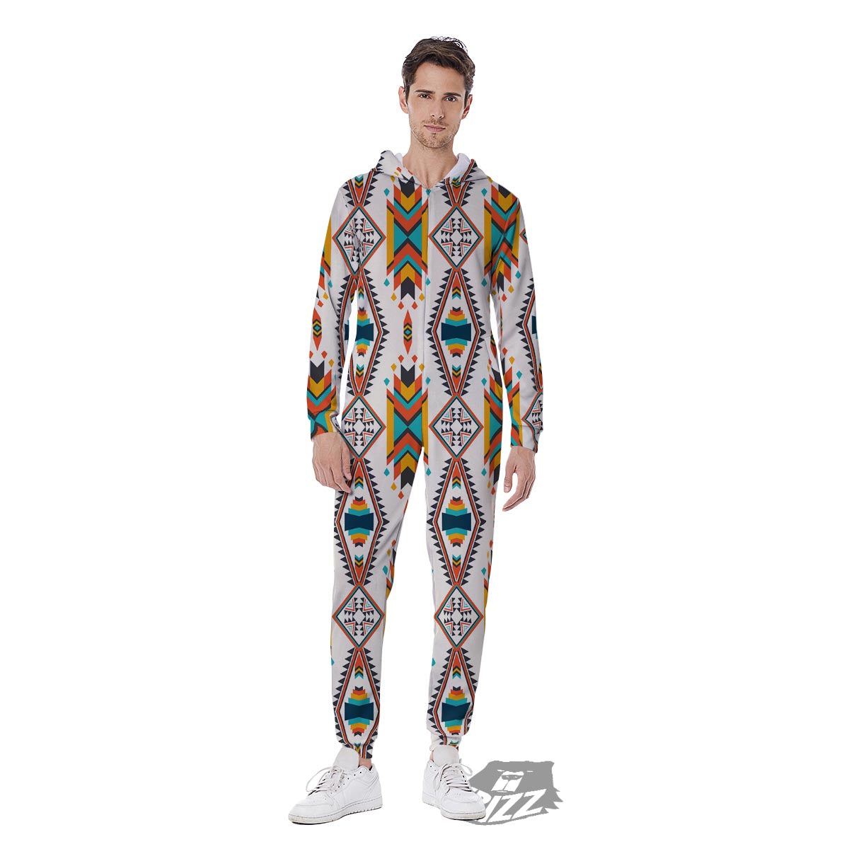 American Tribal Native Print Pattern Men's Jumpsuit-grizzshop