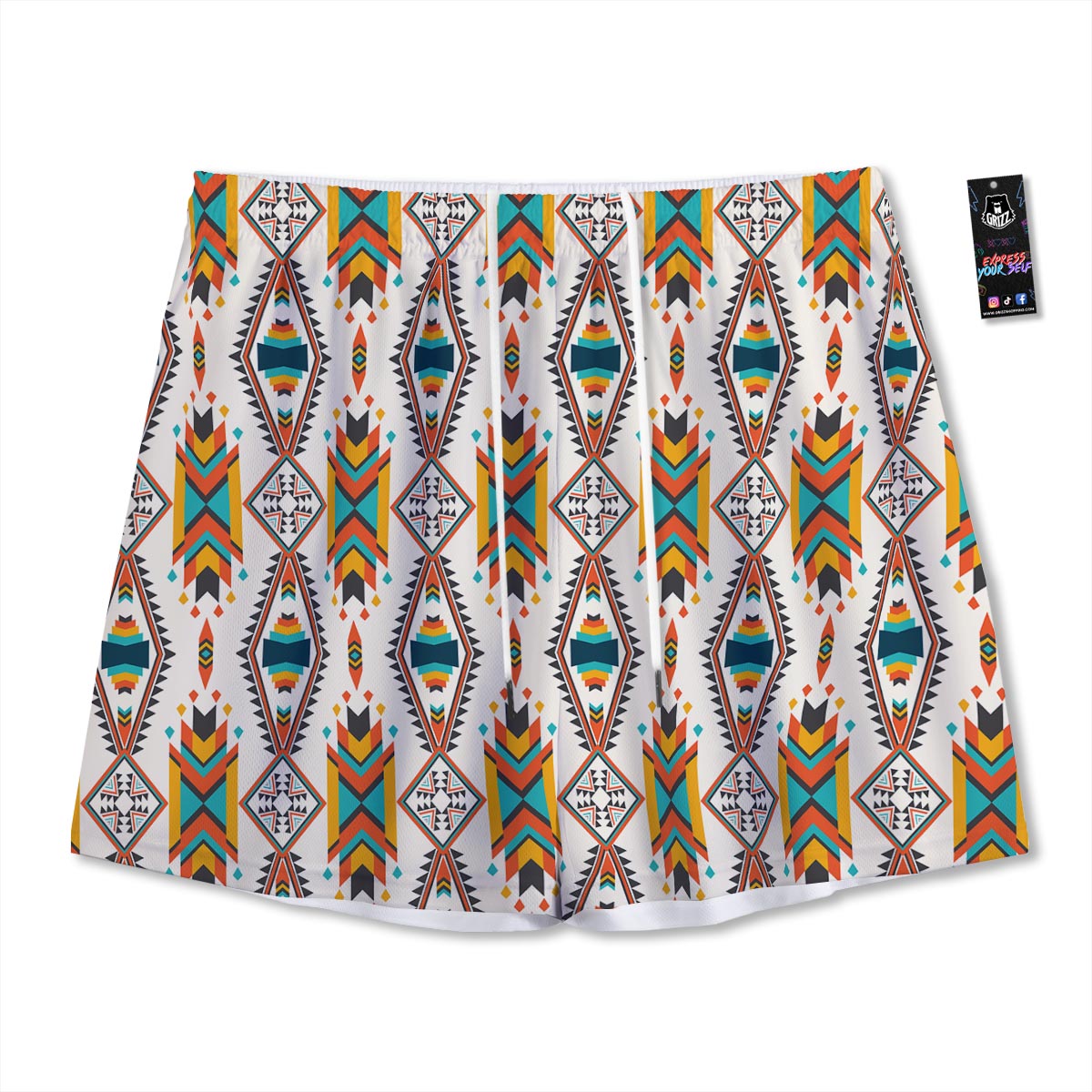 American Tribal Native Print Pattern Mesh Shorts