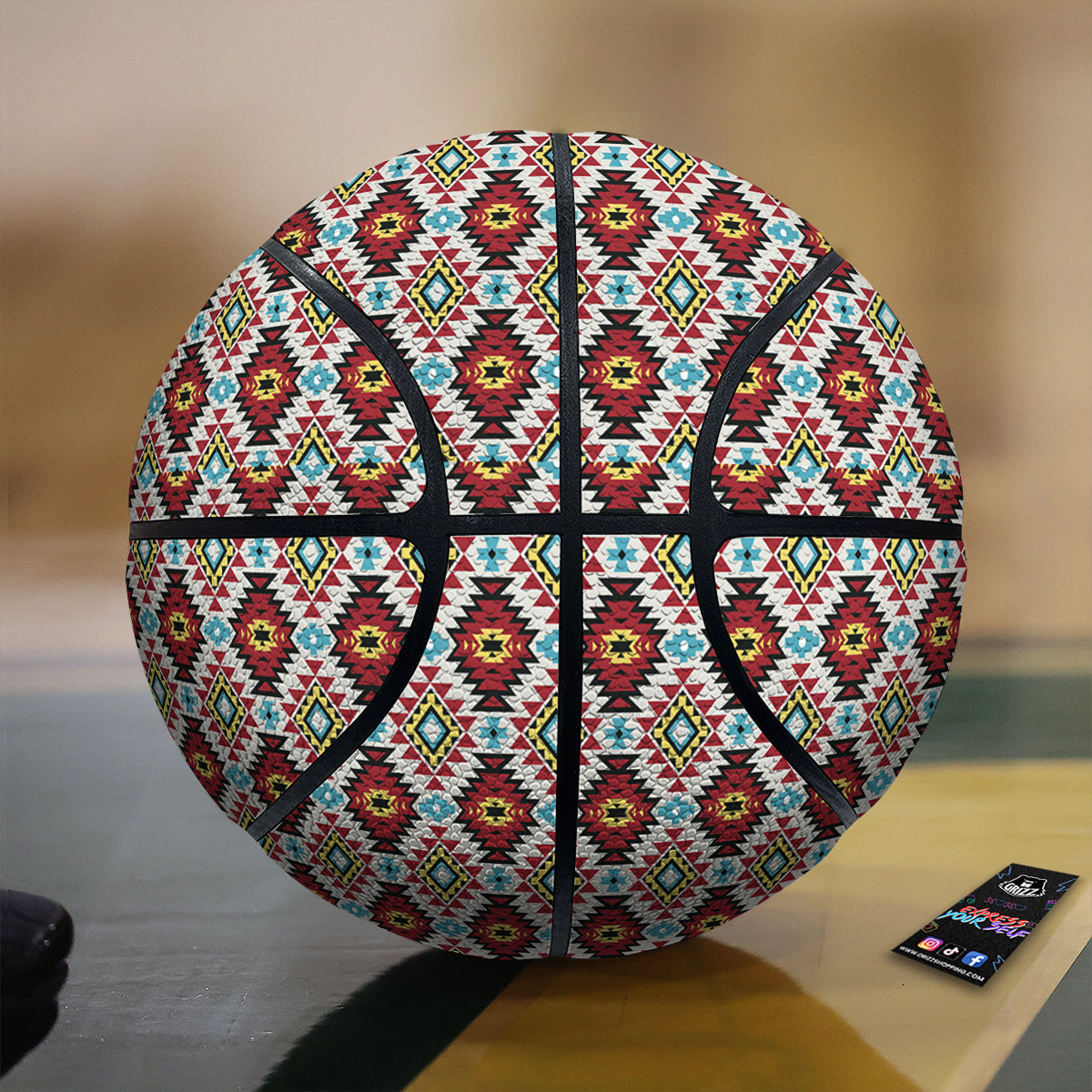 American Turquoise Native Print Pattern Basketball