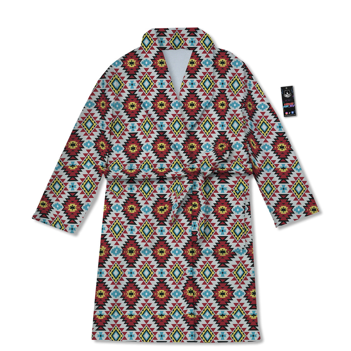 American Turquoise Native Print Pattern Bathrobe-grizzshop