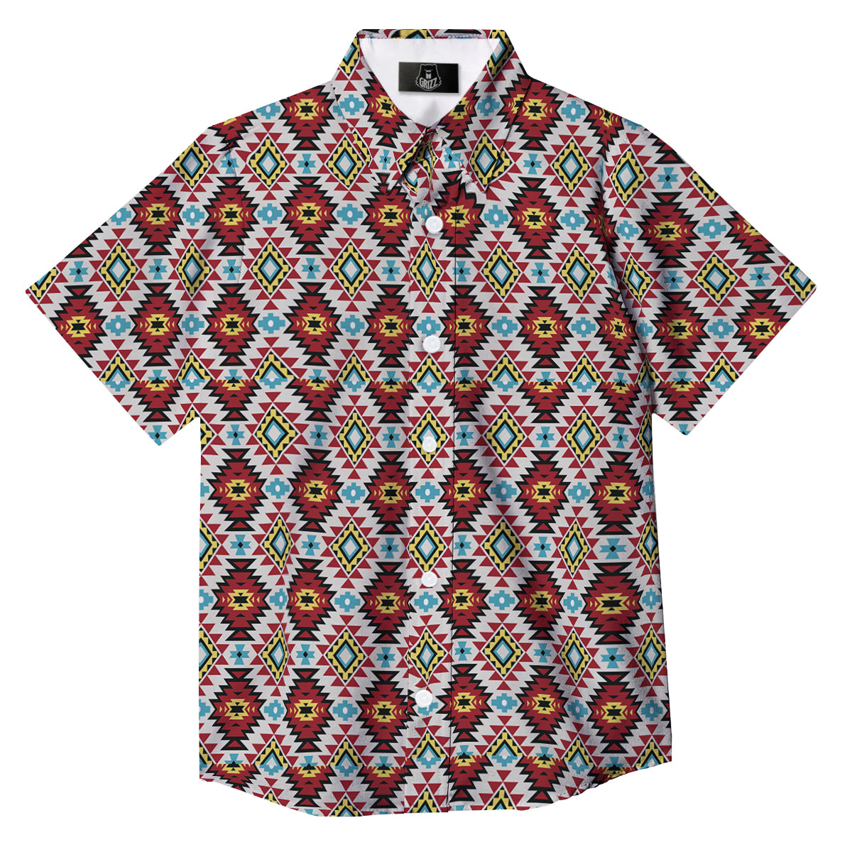 American Turquoise Native Print Pattern Button Up Shirt-grizzshop