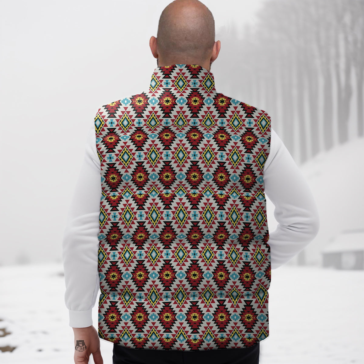 American Turquoise Native Print Pattern Down Vest