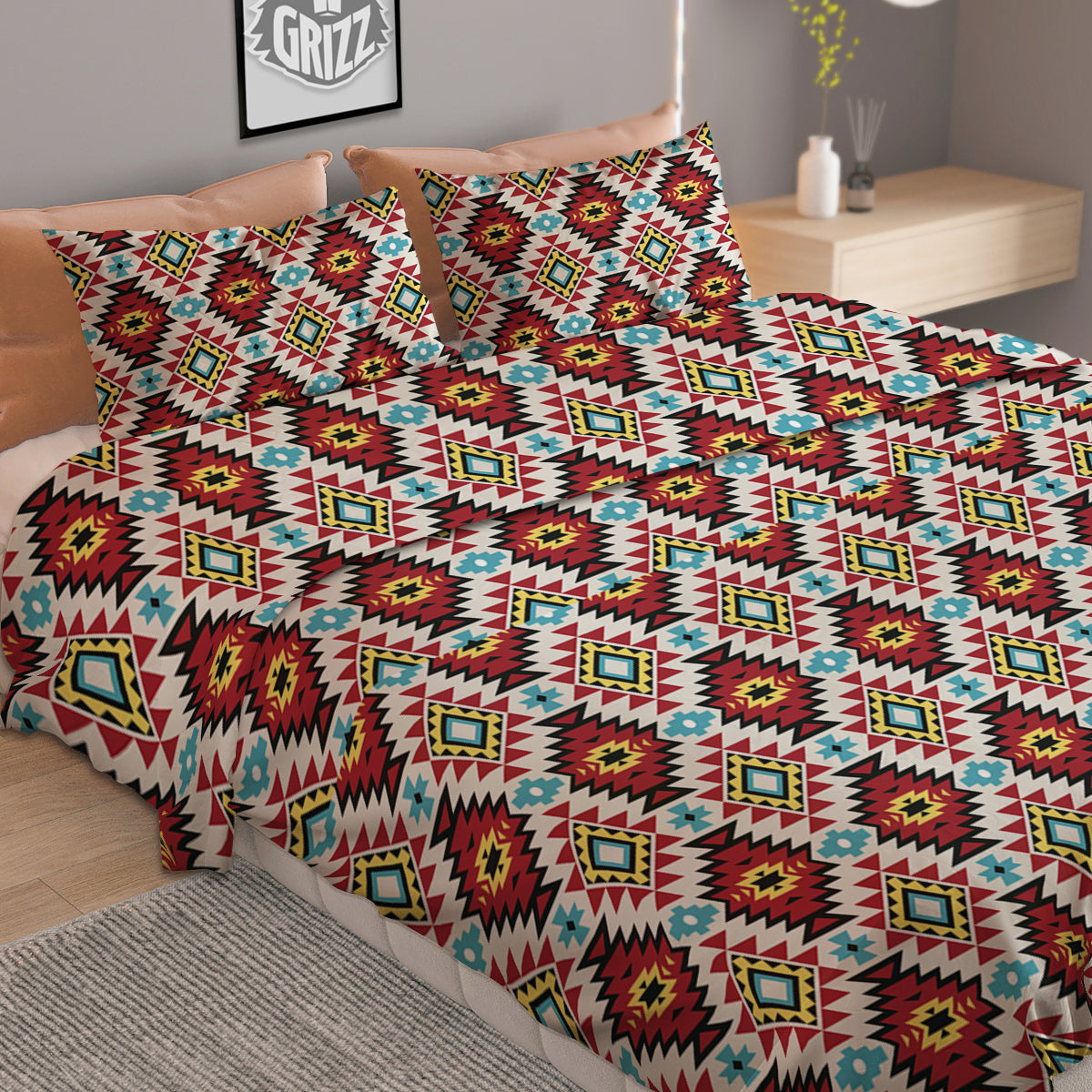 American Turquoise Native Print Pattern Duvet Cover Bedding Set