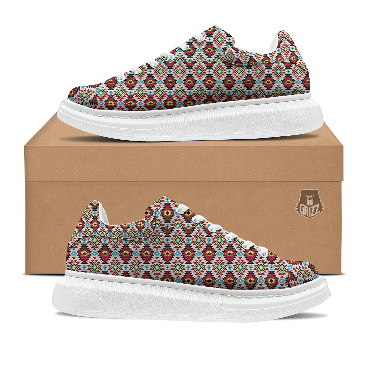 American Turquoise Native Print Pattern Platform Shoes-grizzshop