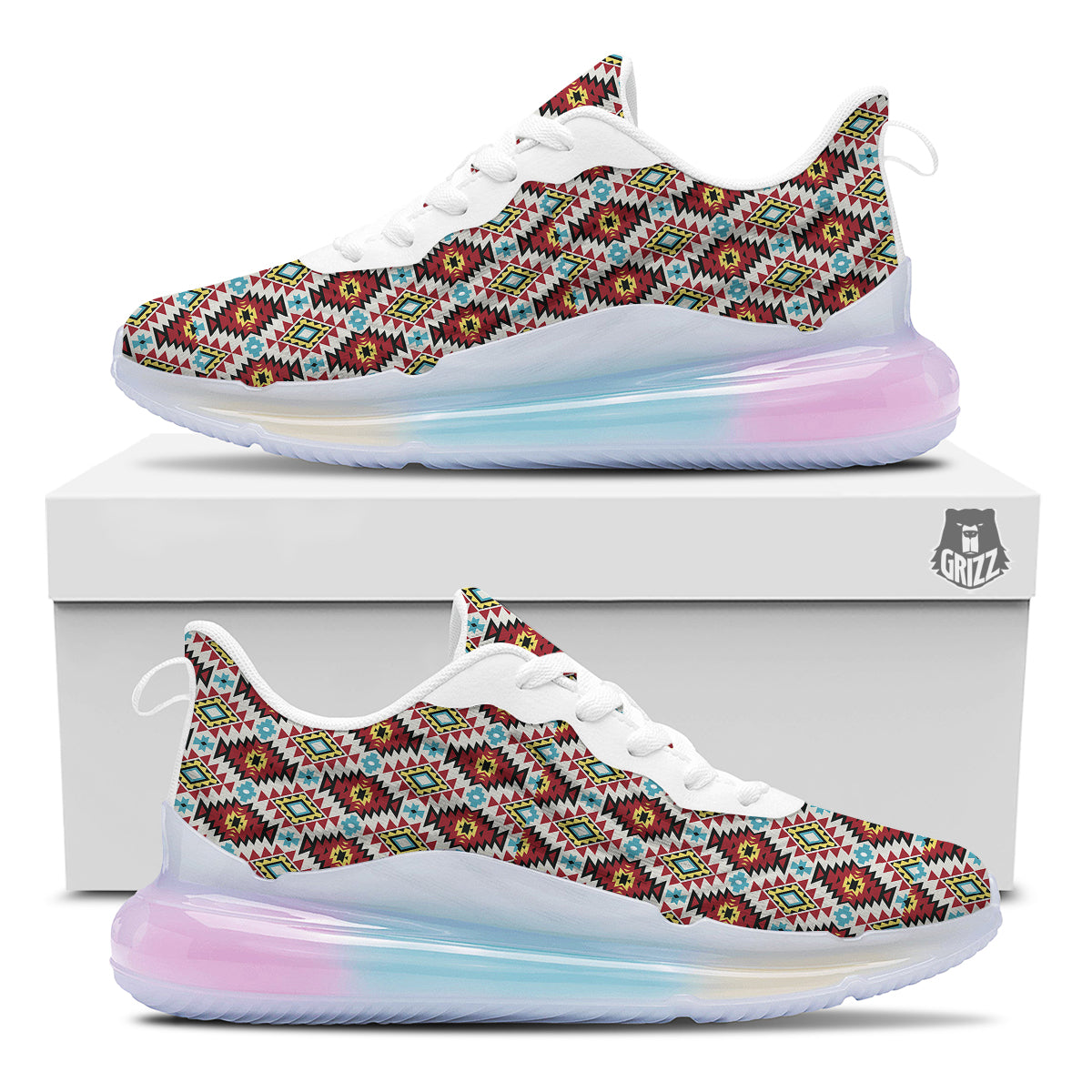 American Turquoise Native Print Pattern Running Sneakers-grizzshop