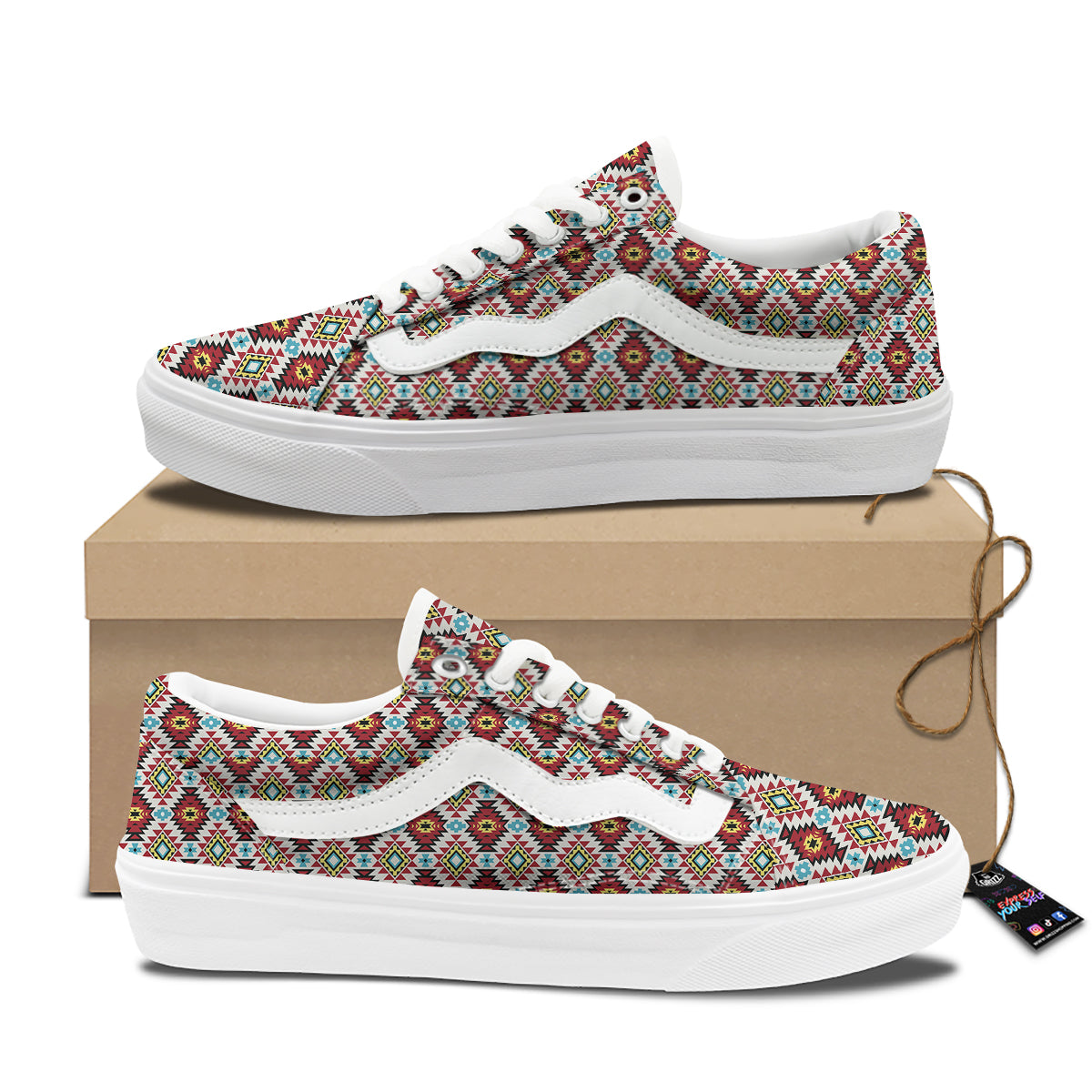 American Turquoise Native Print Pattern Skate Shoes-grizzshop