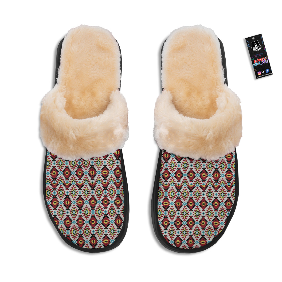 American Turquoise Native Print Pattern Slippers-grizzshop